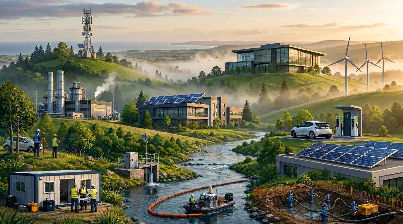 Modern corporate environmental landscape showing Verdé's twelve service areas